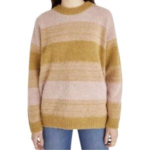 Madewell Alpaca Blend Striped Sweater L Pink Yellow Fuzzy Cozy Brushed Knit